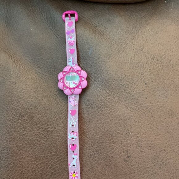 Vintage hello Kitty kids watch untested pink with rhinestones and glitter